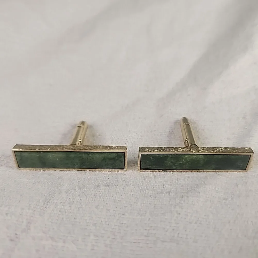 Cufflinks Dante Men's Gold Tone With Jade Stone Insert 1 1/2